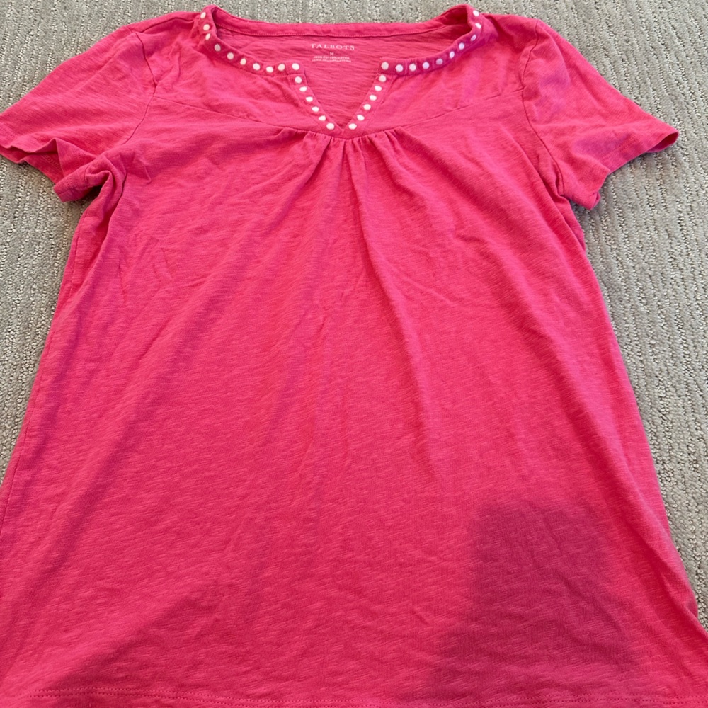 Talbots Pink Short Sleeve Top with Studded Neckline